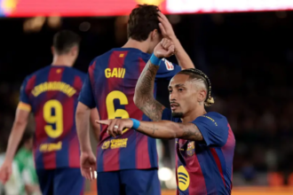 Barcelona scores against Real Betis, completes record in La Liga