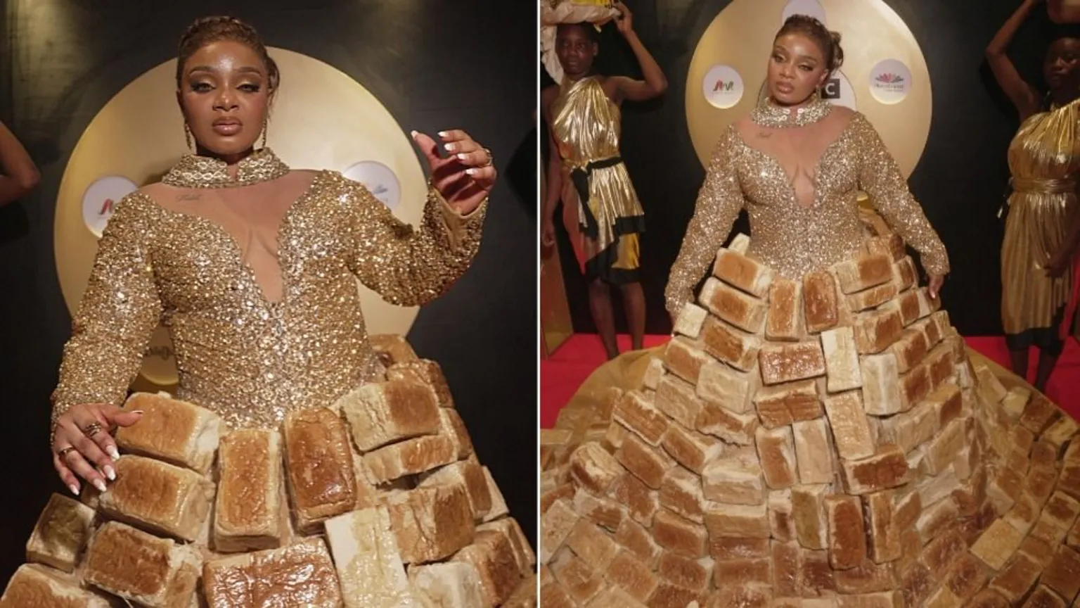 Dress made from 500 pieces of bread wows Africa Magic Viewers' Choice Awards