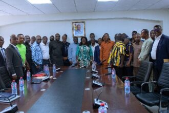 Mrs Elizabeth Ofosu-Adjare, Trade Minister with the stakeholders after the meeting