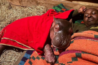 Orphaned baby hippo is raised by zookeepers at a Kenyan sanctuary