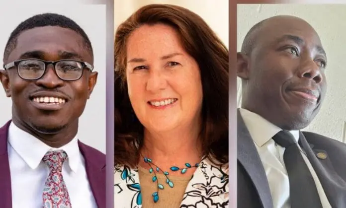 Photo Kelly P. Devine – Mayor of Fredericksburg Middle Road Owusu Mensah – Mayor Princess left, Oral Ofori of TeAfrica Dream Consultants, Inc. right