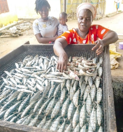 Efua Duah, a fishmonger from Abandze in the Central Region, processing her fish
